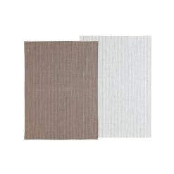 Södahl 2-Pak Line Viskestykke, Taupe/Hvid, 50x70 Cm